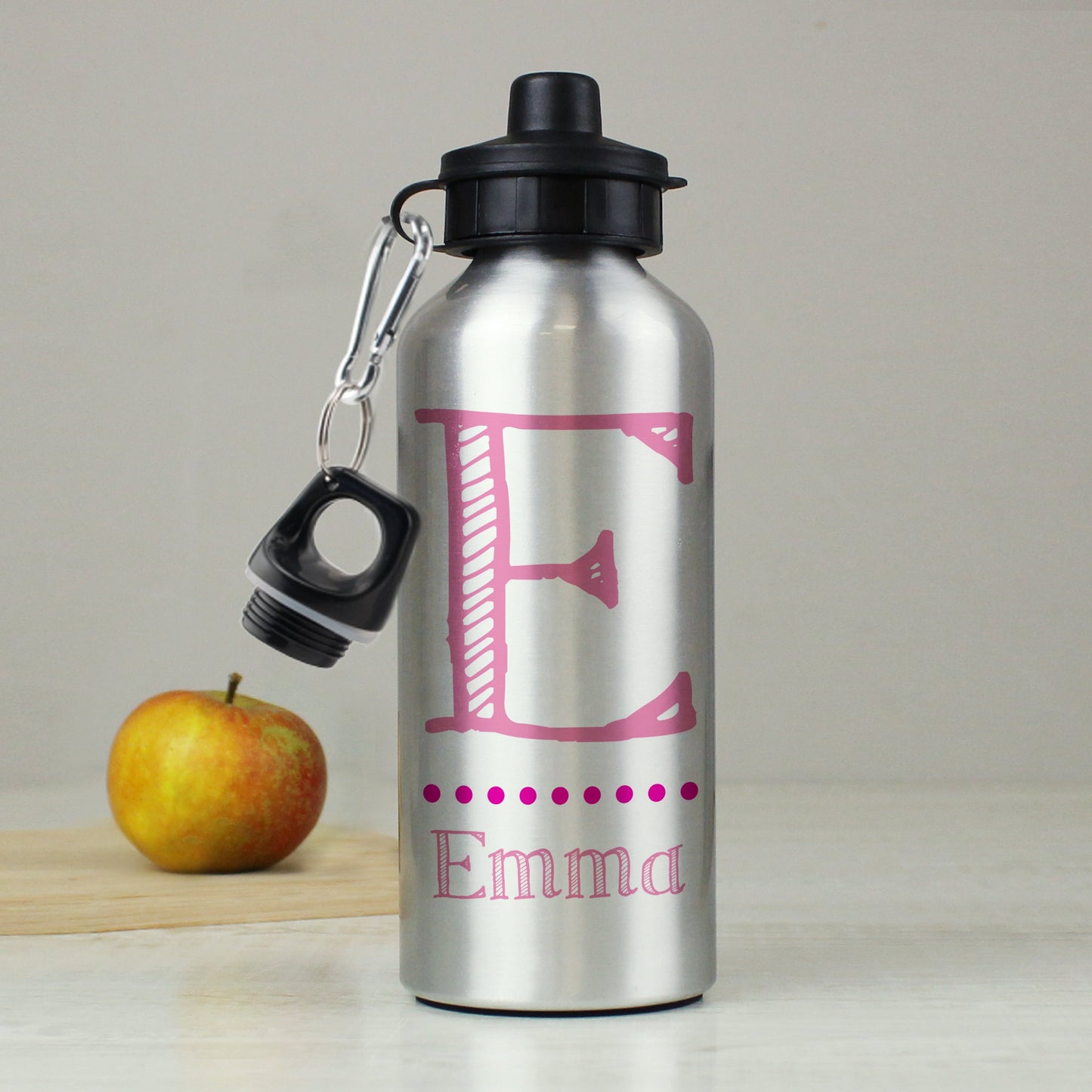 Personalised Pink Name Silver Drinks Bottle: 3 - Kids Bottles By Gift Moments