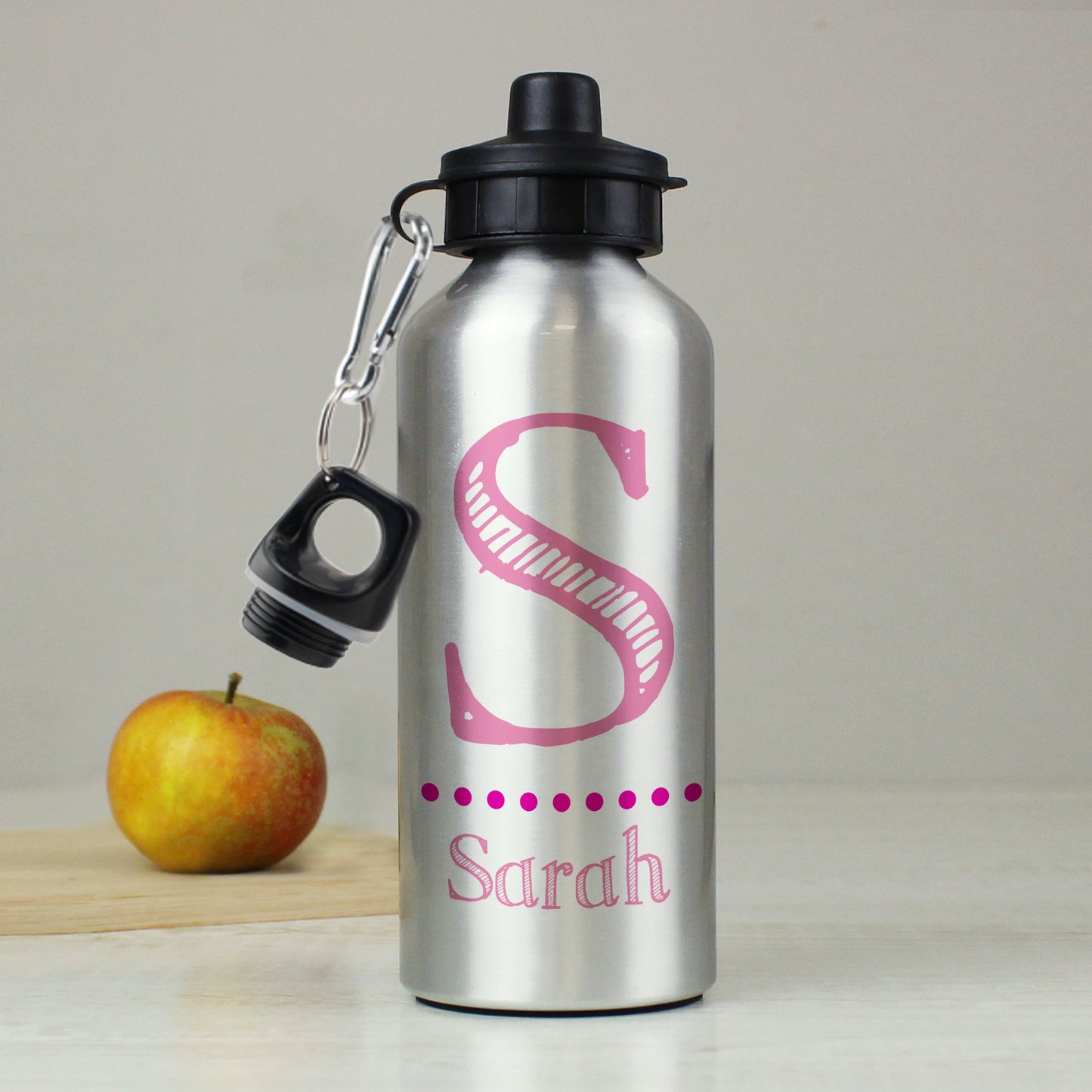 Personalised Pink Name Silver Drinks Bottle: 1 - Kids Bottles By Gift Moments