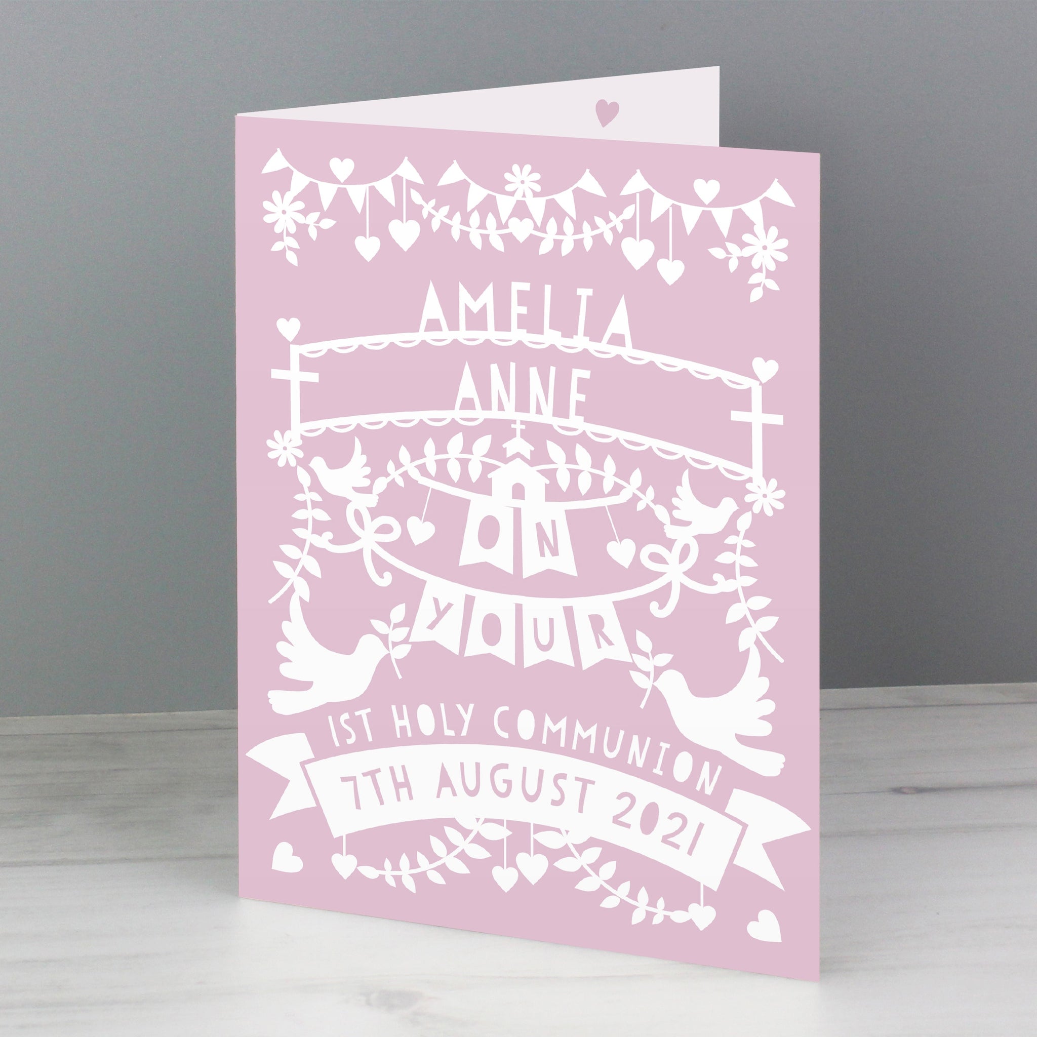 Personalised Pink Papercut Style Card: 5 - Greeting Cards By Gift Moments