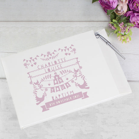 Personalised Pink Papercut Style Hardback Guest Book & Pen: 4 - Guest Books By Gift Moments