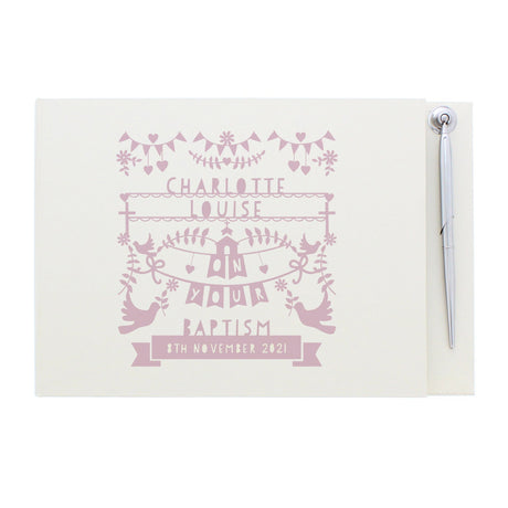 Personalised Pink Papercut Style Hardback Guest Book & Pen: 2 - Guest Books By Gift Moments