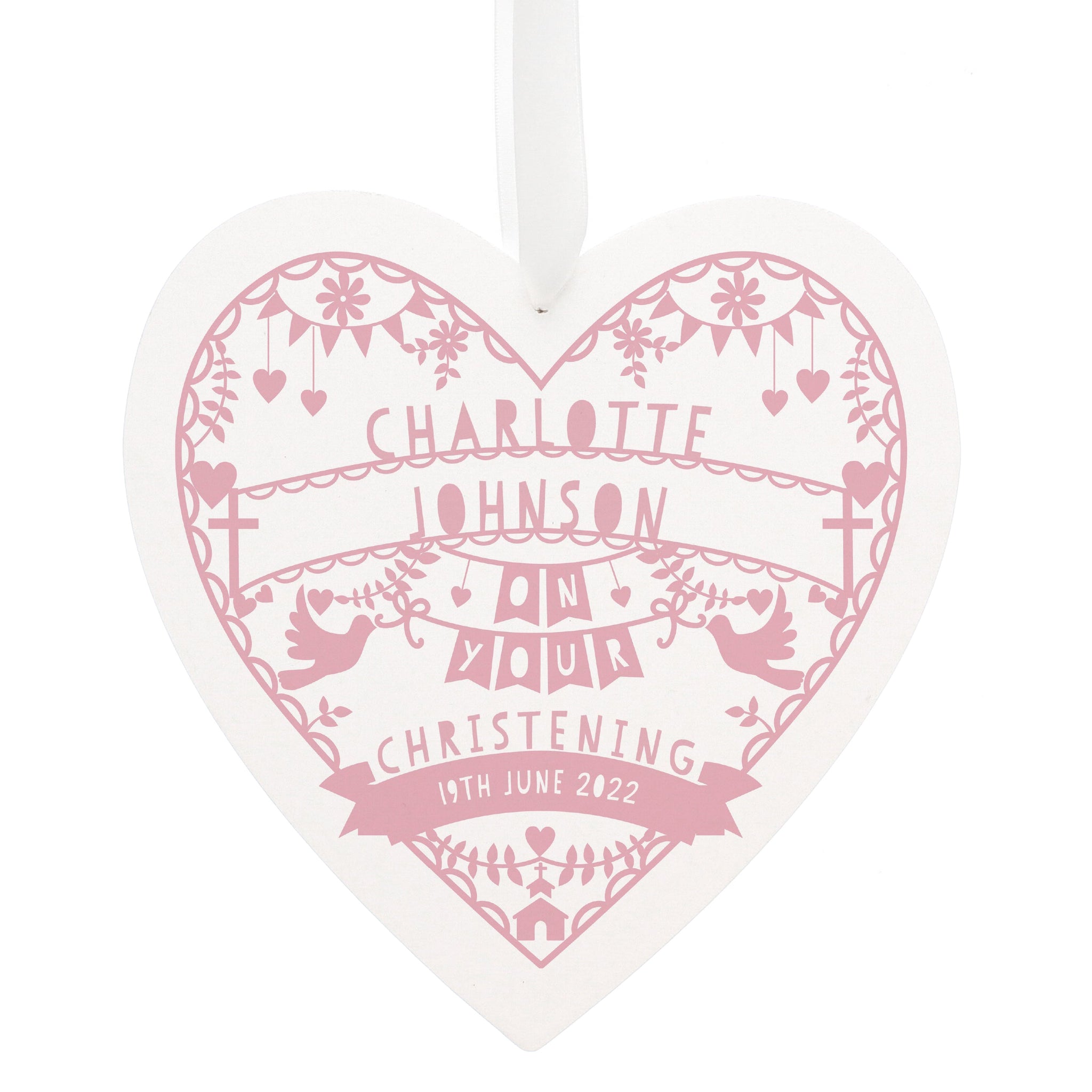 Personalised Pink Papercut Style Large Wooden Heart: 4 - Decorations By Gift Moments