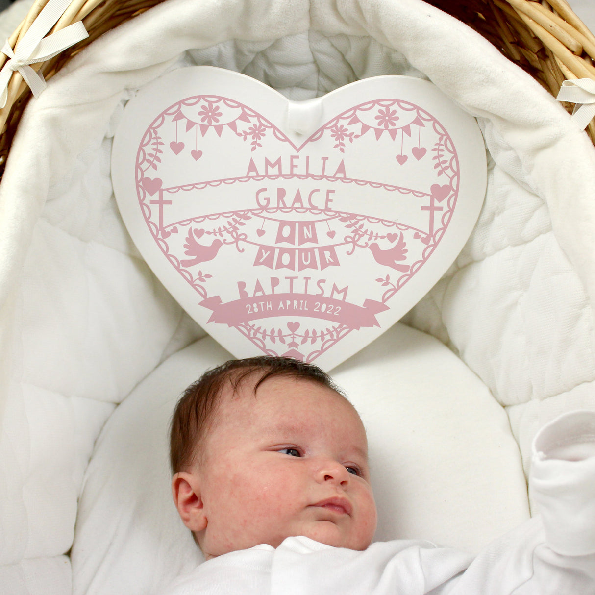 Personalised Pink Papercut Style Large Wooden Heart: 2 - Decorations By Gift Moments
