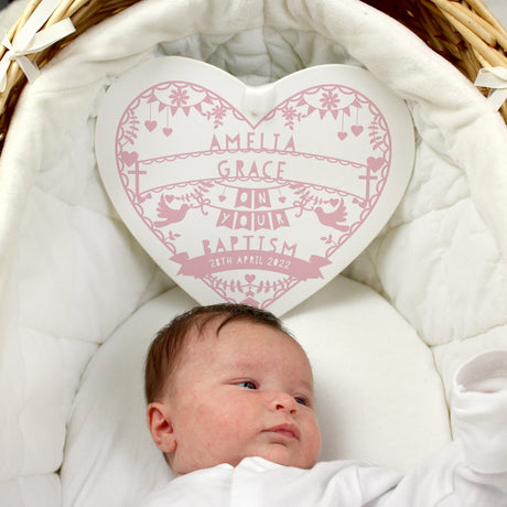 Personalised Pink Papercut Style Large Wooden Heart: 2 - Decorations By Gift Moments