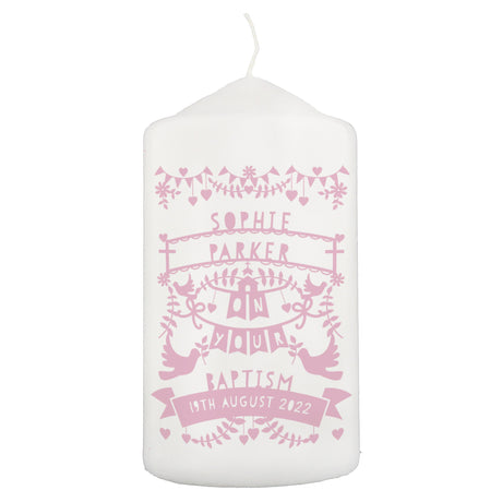 Personalised Pink Papercut Style Pillar Candle: 3 - Candles By Gift Moments