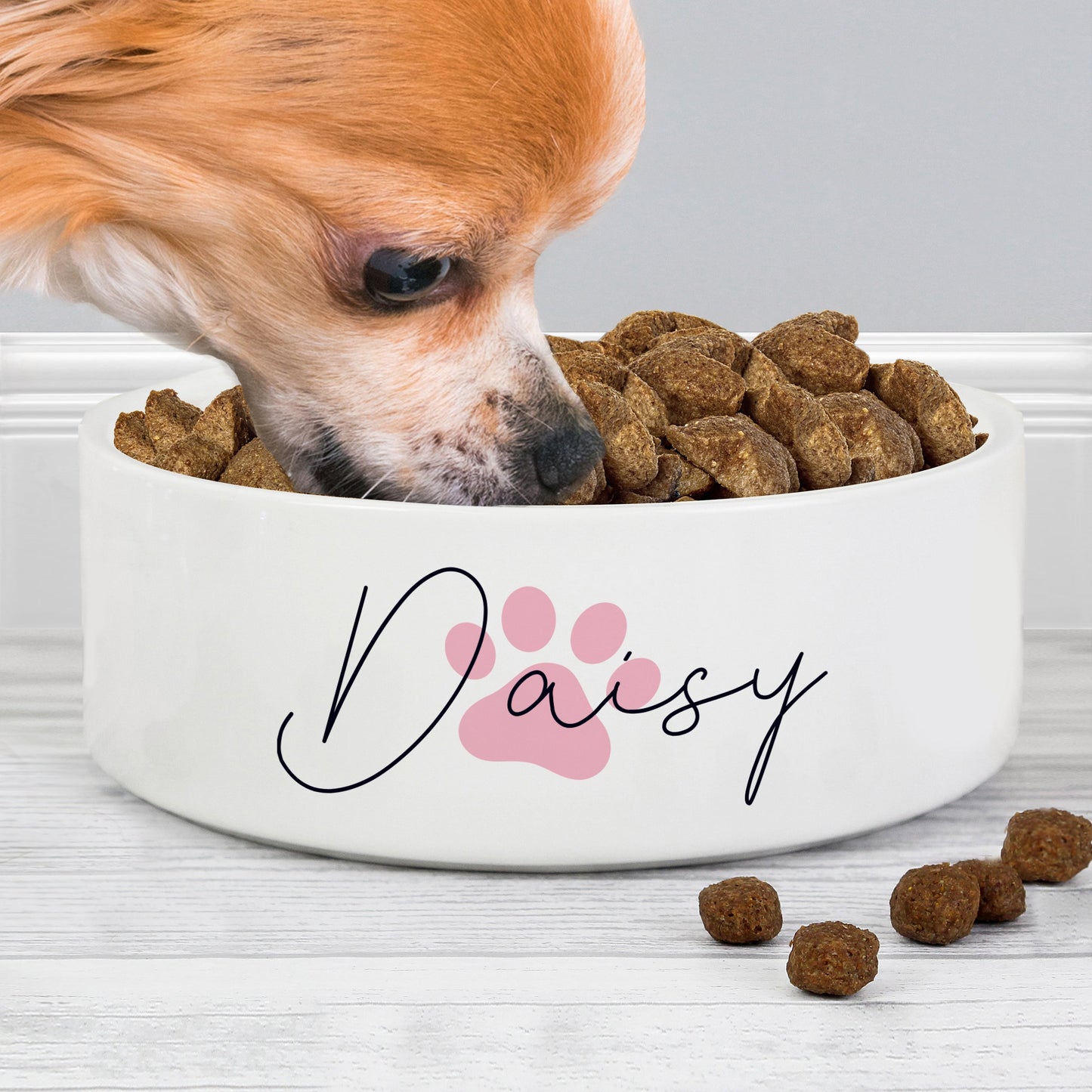 Personalised Pink Paw Print Name 14cm Medium Pet Bowl: 2 - Pet Products By Gift Moments