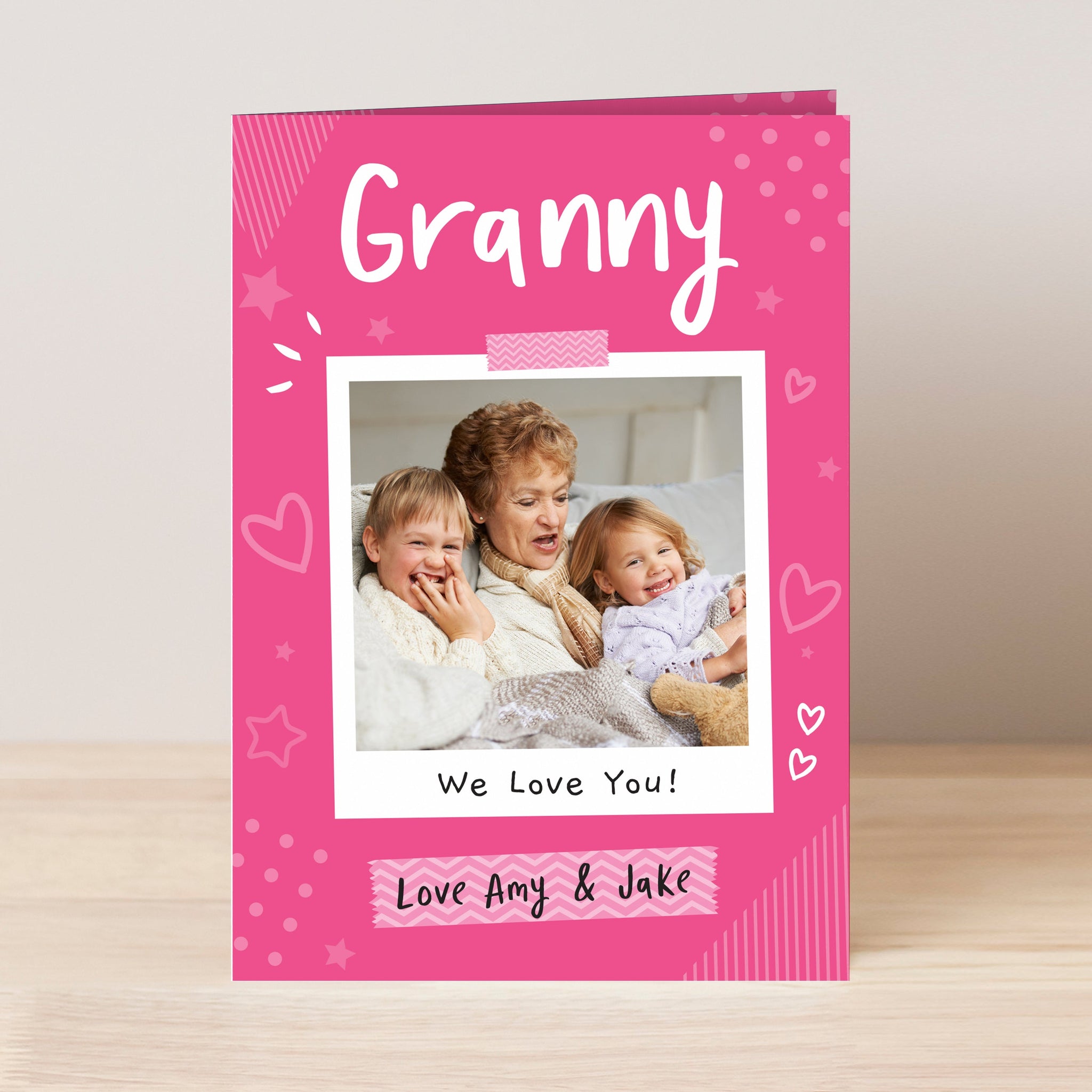 Personalised Pink Polaroid Wreath Photo Upload Card: 3 - Greeting Cards By Gift Moments