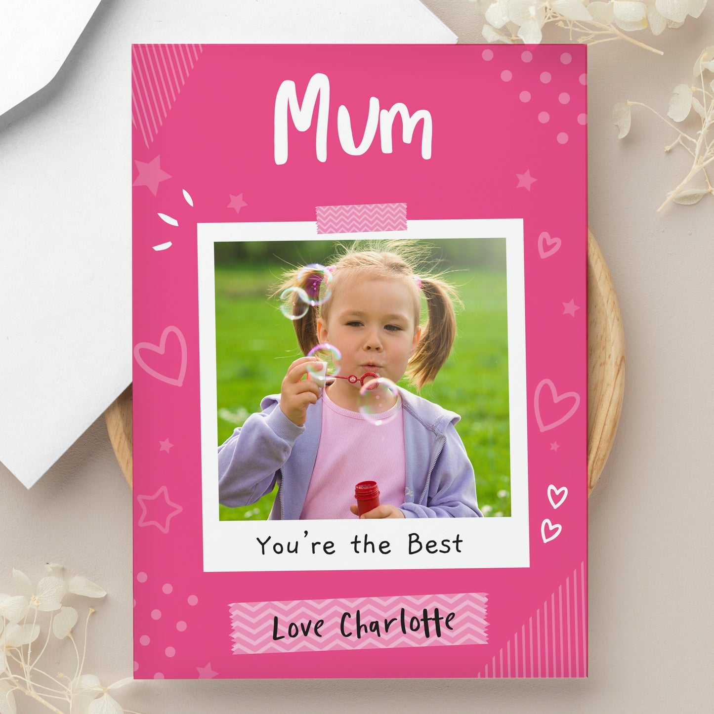 Personalised Pink Polaroid Wreath Photo Upload Card: 1 - Greeting Cards By Gift Moments