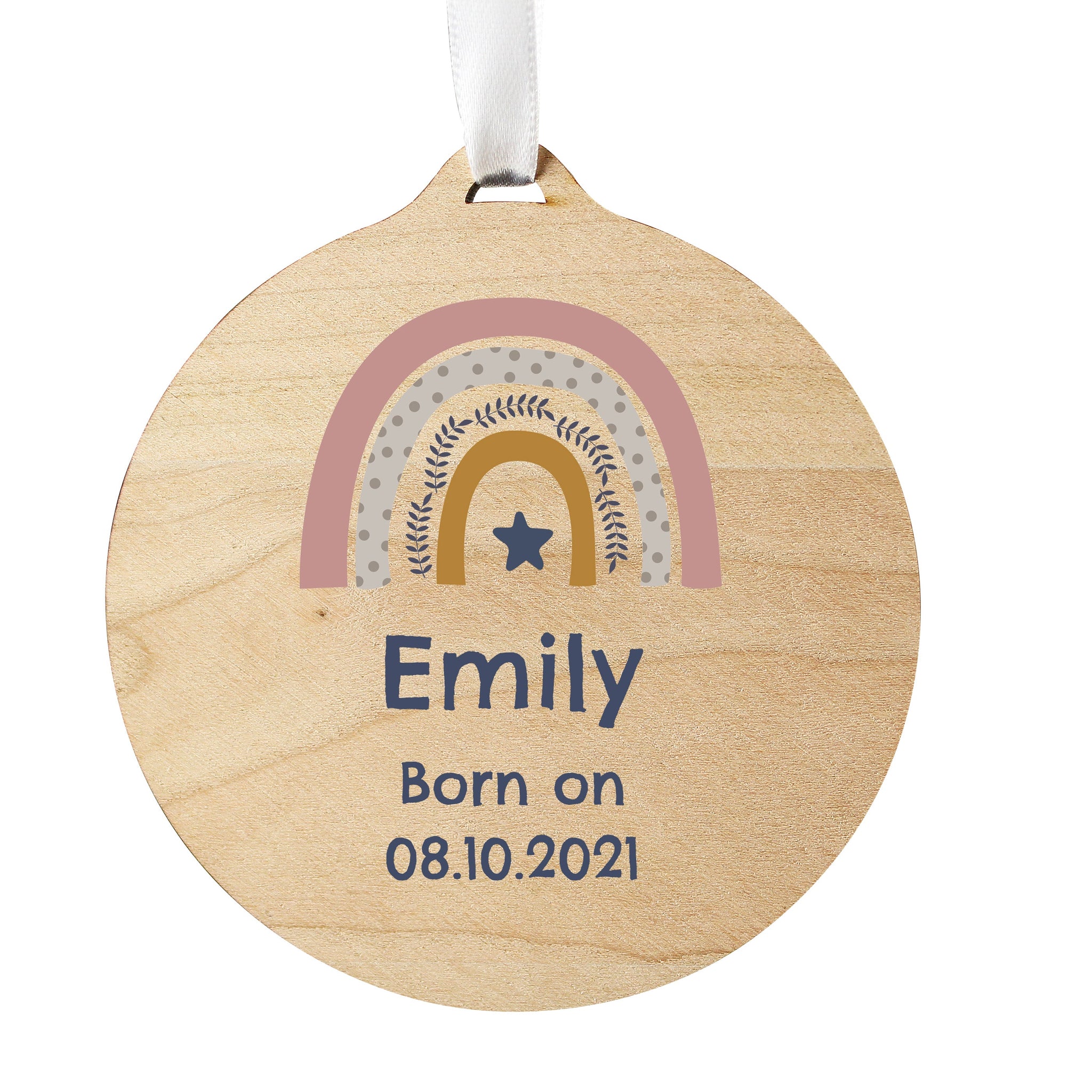 Personalised Pink Rainbow Round Wooden Decoration: 4 - Decorations By Gift Moments