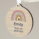 Personalised Pink Rainbow Round Wooden Decoration: 3 - Decorations By Gift Moments