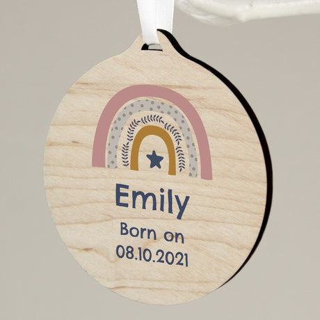 Personalised Pink Rainbow Round Wooden Decoration: 3 - Decorations By Gift Moments