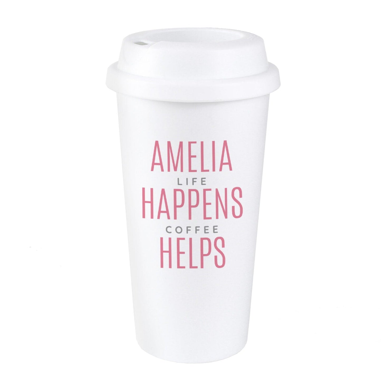 Personalised Pink Text Slogan Insulated Reusable Eco Travel Cup: 6 - Travel Mugs By Gift Moments
