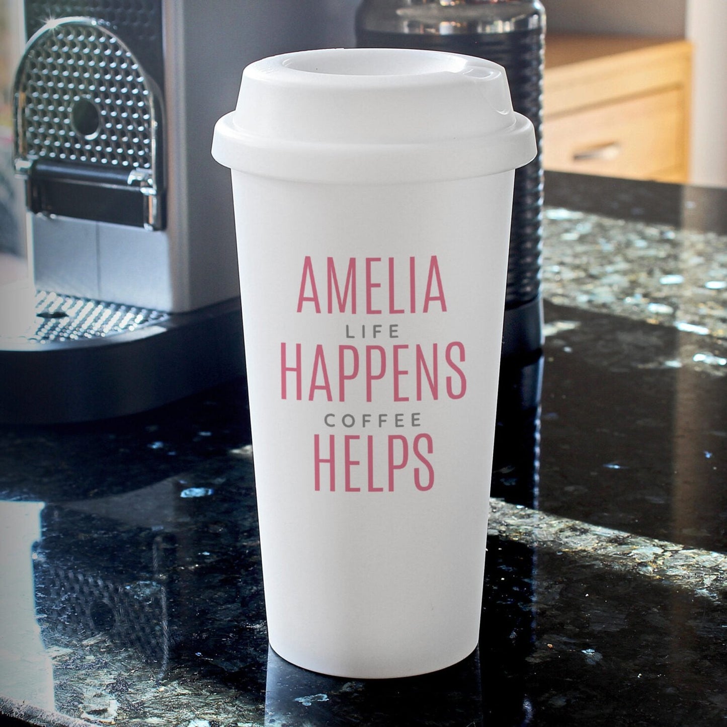 Personalised Pink Text Slogan Insulated Reusable Eco Travel Cup: 3 - Travel Mugs By Gift Moments
