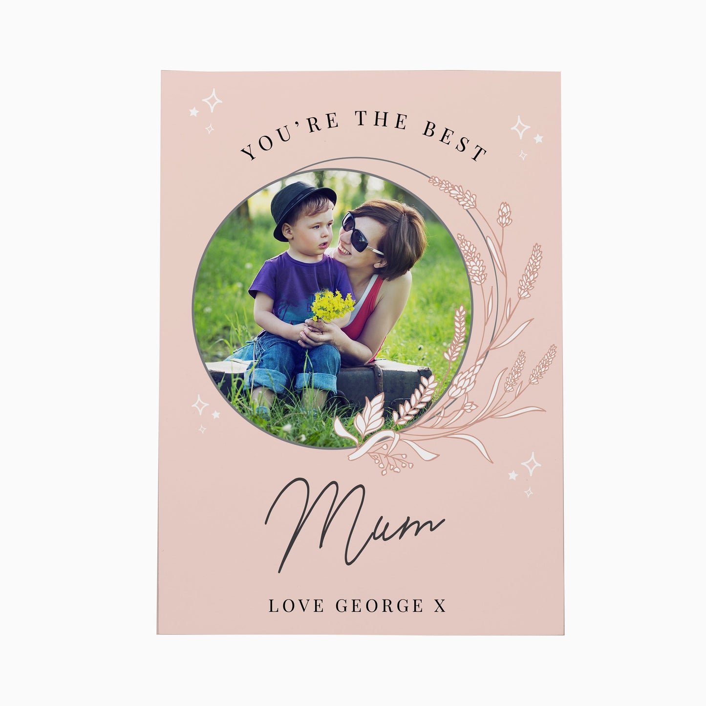 Personalised Pink Wreath Photo Upload Greeting Card: 5 - Greeting Cards By Gift Moments