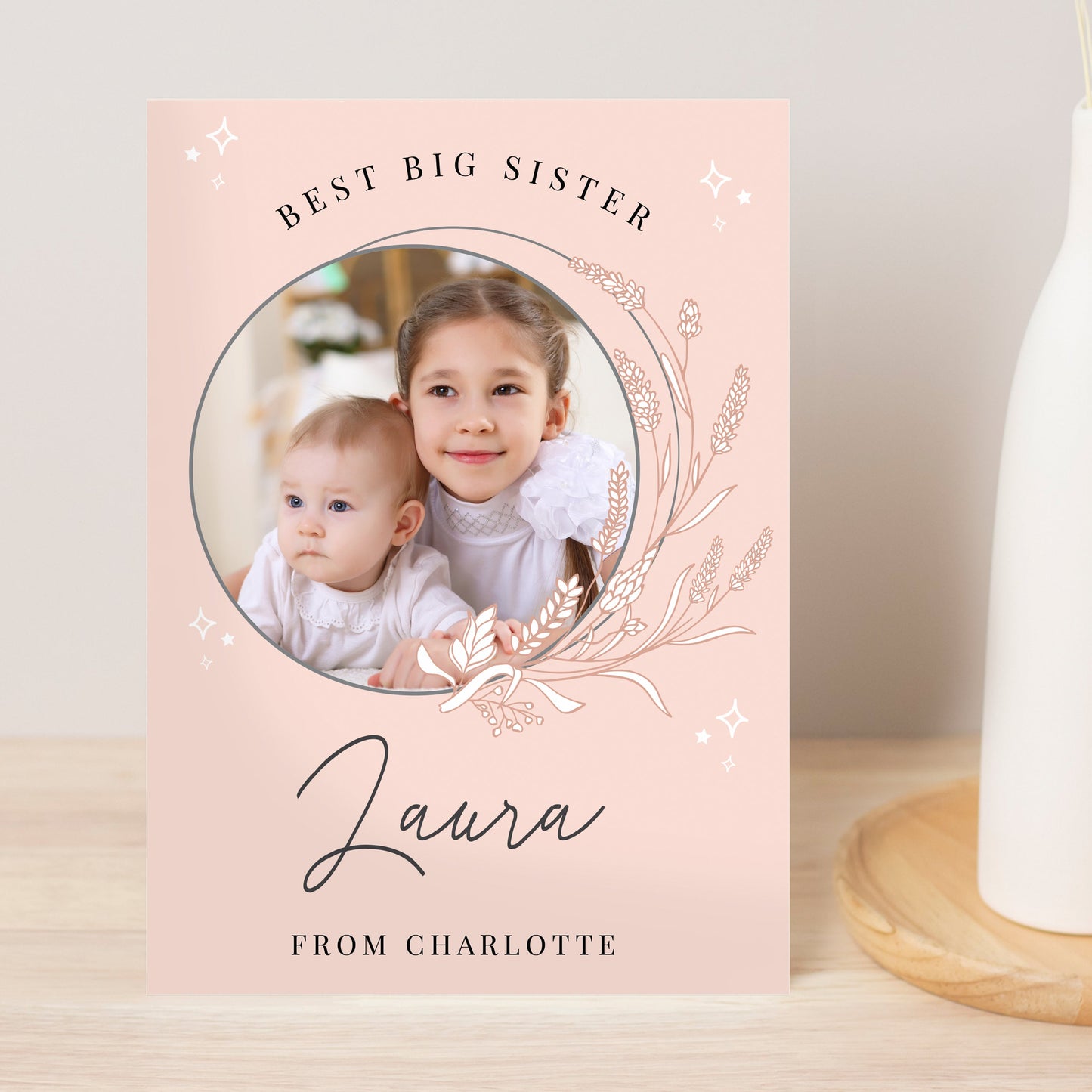 Personalised Pink Wreath Photo Upload Greeting Card: 2 - Greeting Cards By Gift Moments