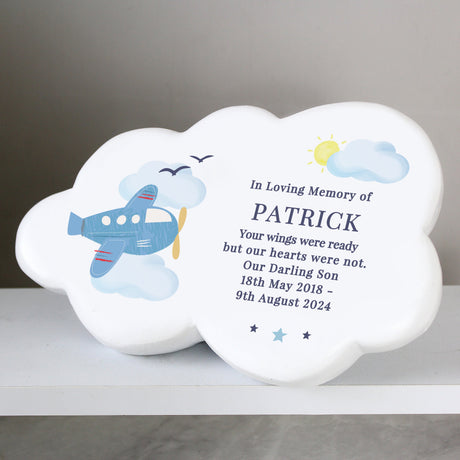 Personalised Plane Resin Memorial Cloud: 2 - Memorials By Gift Moments
