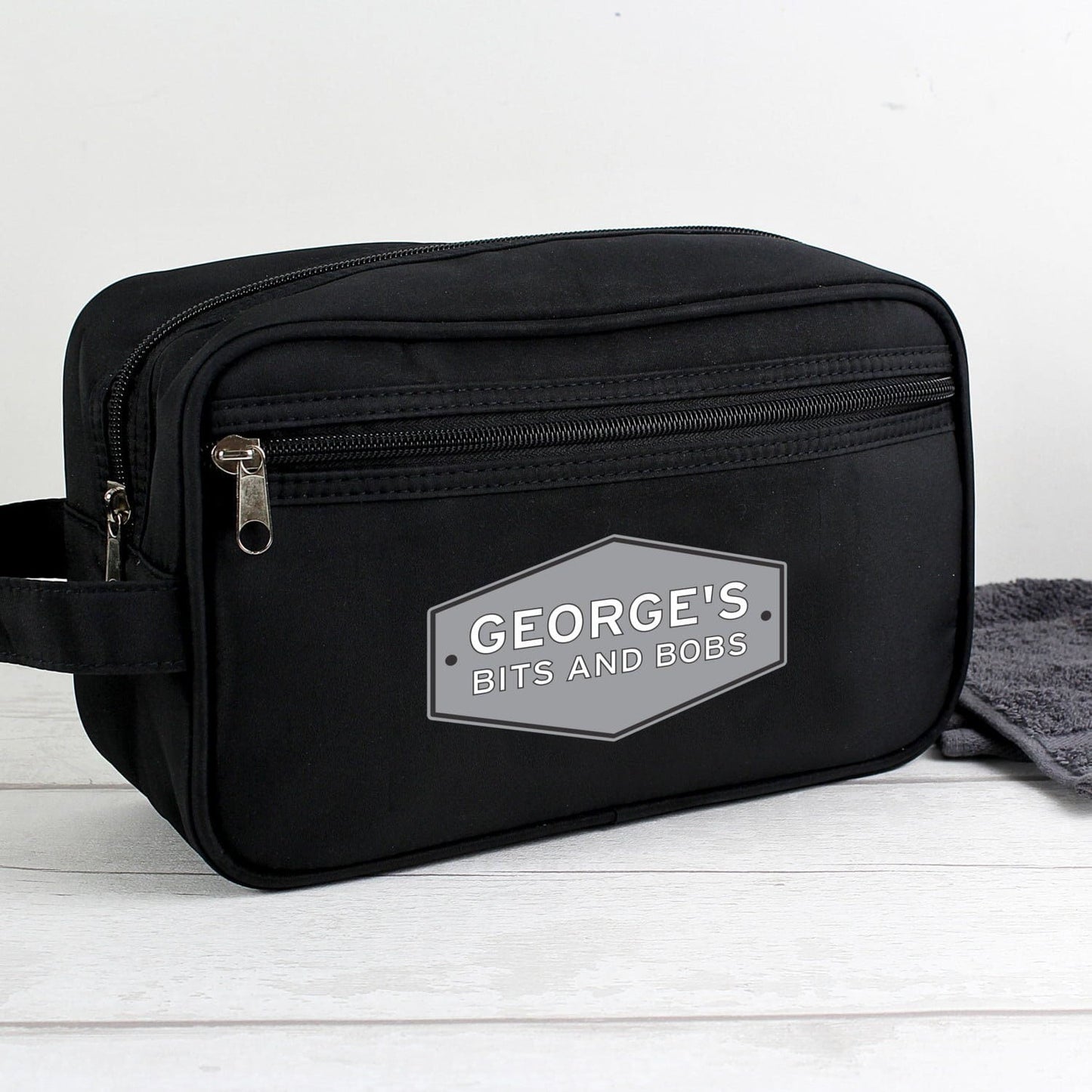 Personalised Plaque Black Toiletry Bag: 5 - Toiletry & Makeup Bags By Gift Moments