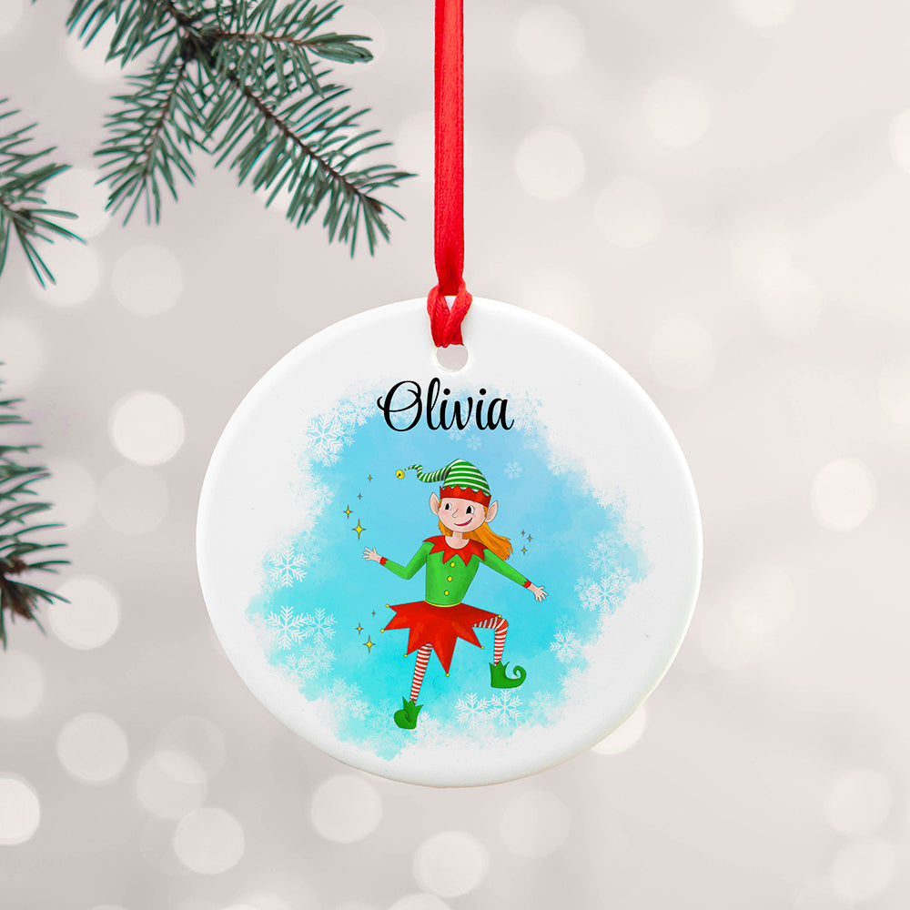 Personalised Playful Girl Elf Christmas Ornament: 2 - Christmas Decorations By Gift Moments