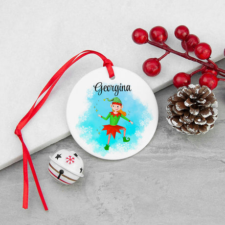 Personalised Girl Elf Christmas Ornament: 1 - Christmas Decorations By Gift Moments