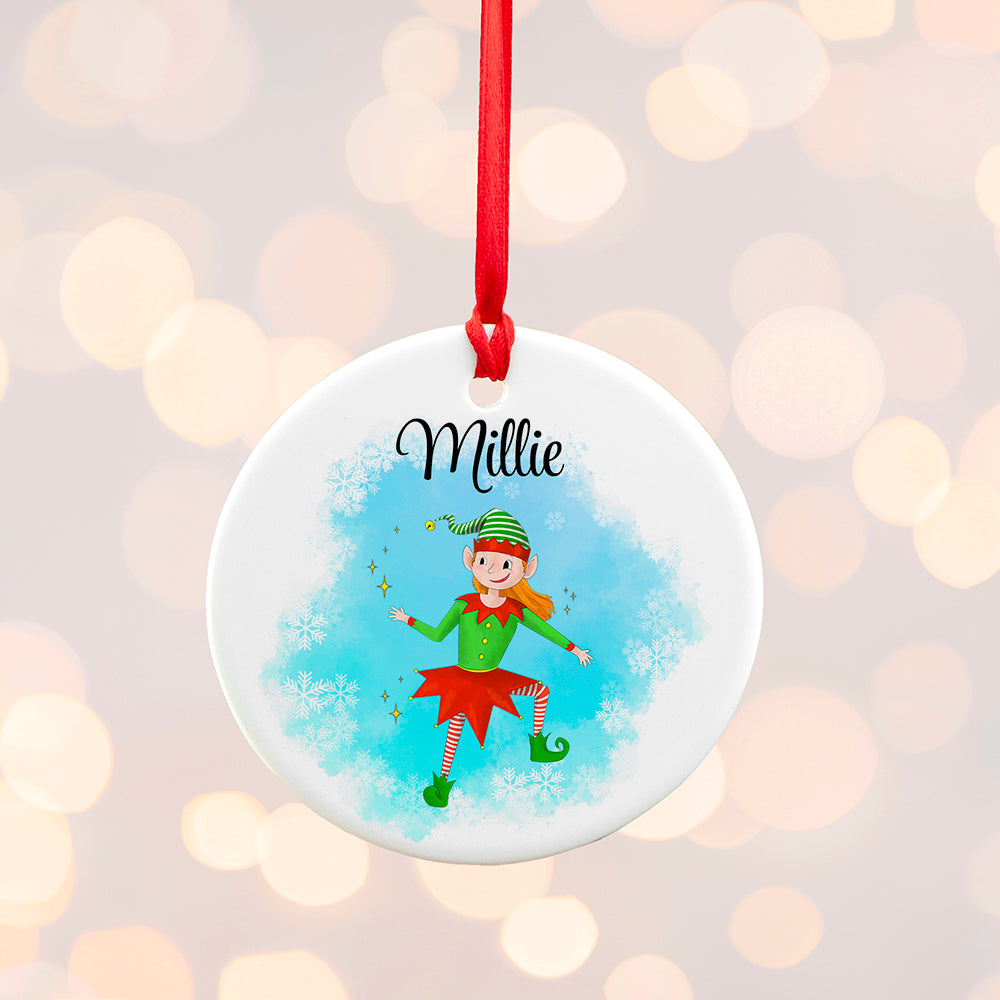 Personalised Playful Girl Elf Christmas Ornament: 3 - Christmas Decorations By Gift Moments