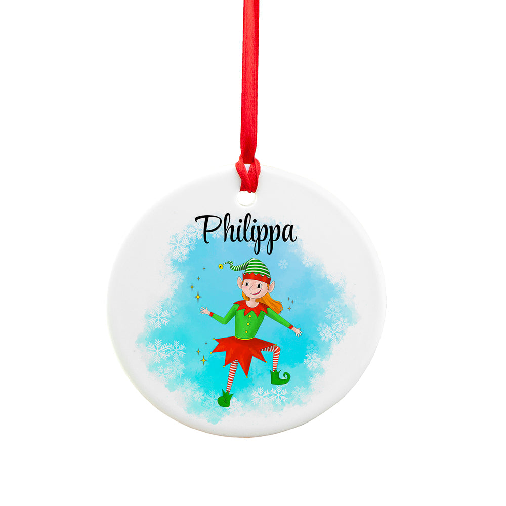 Personalised Playful Girl Elf Christmas Ornament: 4 - Christmas Decorations By Gift Moments