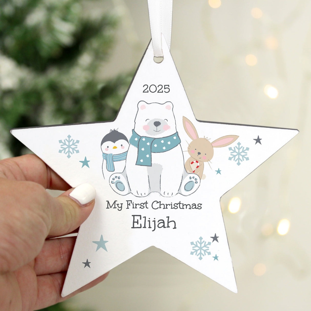 Personalised Polar Bear Christmas Star Ornament - Shop Christmas Decorations At Gift Moments - 3