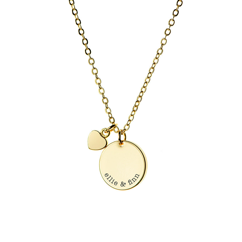 Personalised Polished Heart and Disc Necklaces: 7 - Gold - Necklaces By Gift Moments