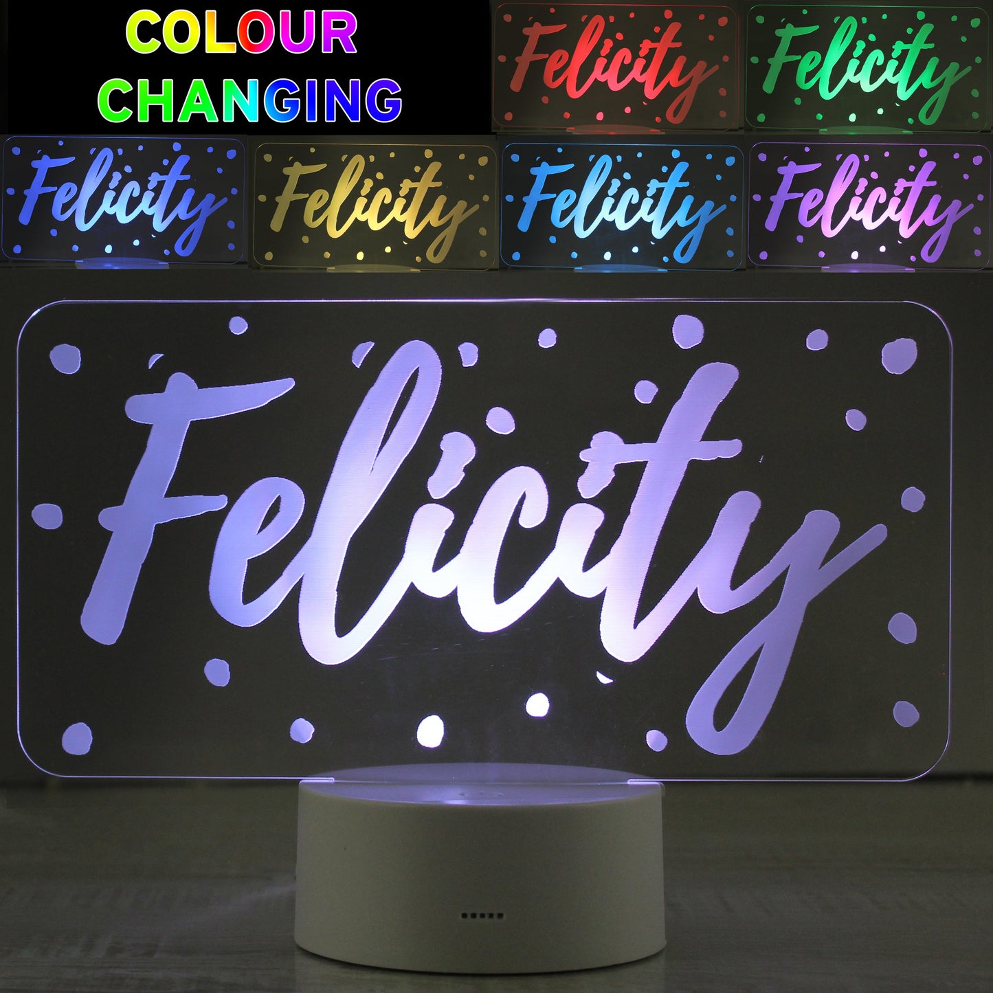 Personalised Polka-dot Name only LED Colour Changing Night Light: 3 - LED Lighting By Gift Moments