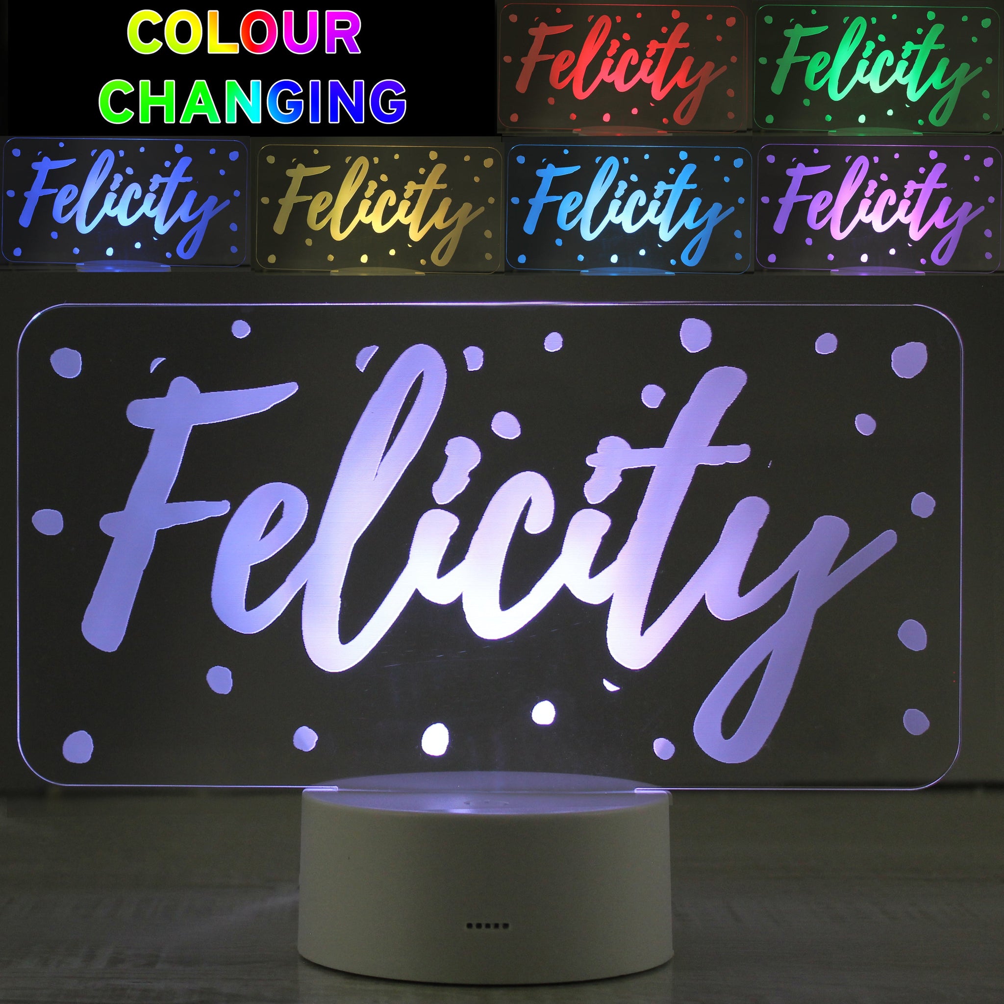 Personalised Polka-dot Name only LED Colour Changing Night Light: 3 - LED Lighting By Gift Moments