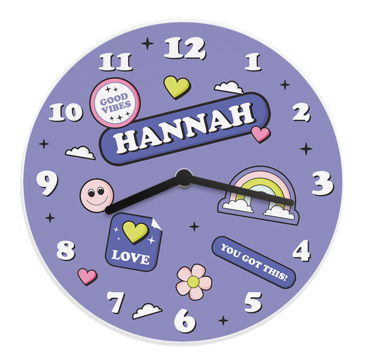 Personalised Positive Vibes Children’s Wall Clock: 5 - Clocks By Gift Moments
