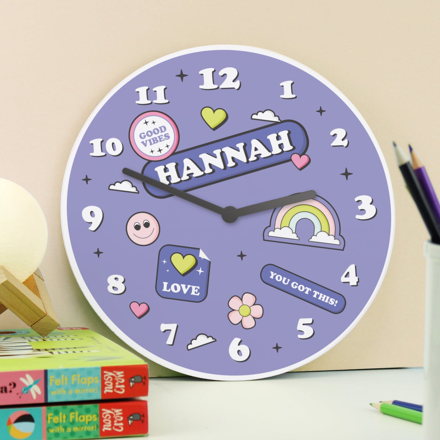 Personalised Positive Vibes Children’s Wall Clock: 1 - Clocks By Gift Moments