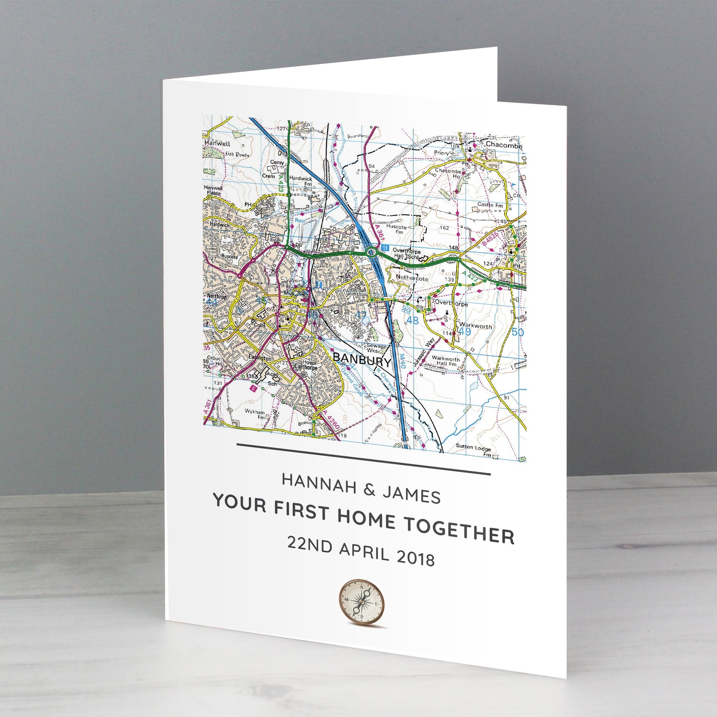 Personalised Present Day Map Compass Card: 1 - Greeting Cards By Gift Moments