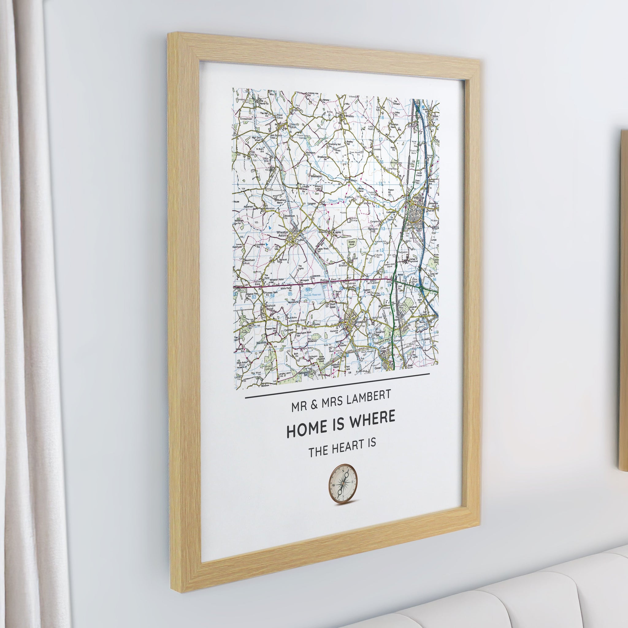 Personalised Present Day Map Compass Framed Prints: 4 - Framed Prints By Gift Moments