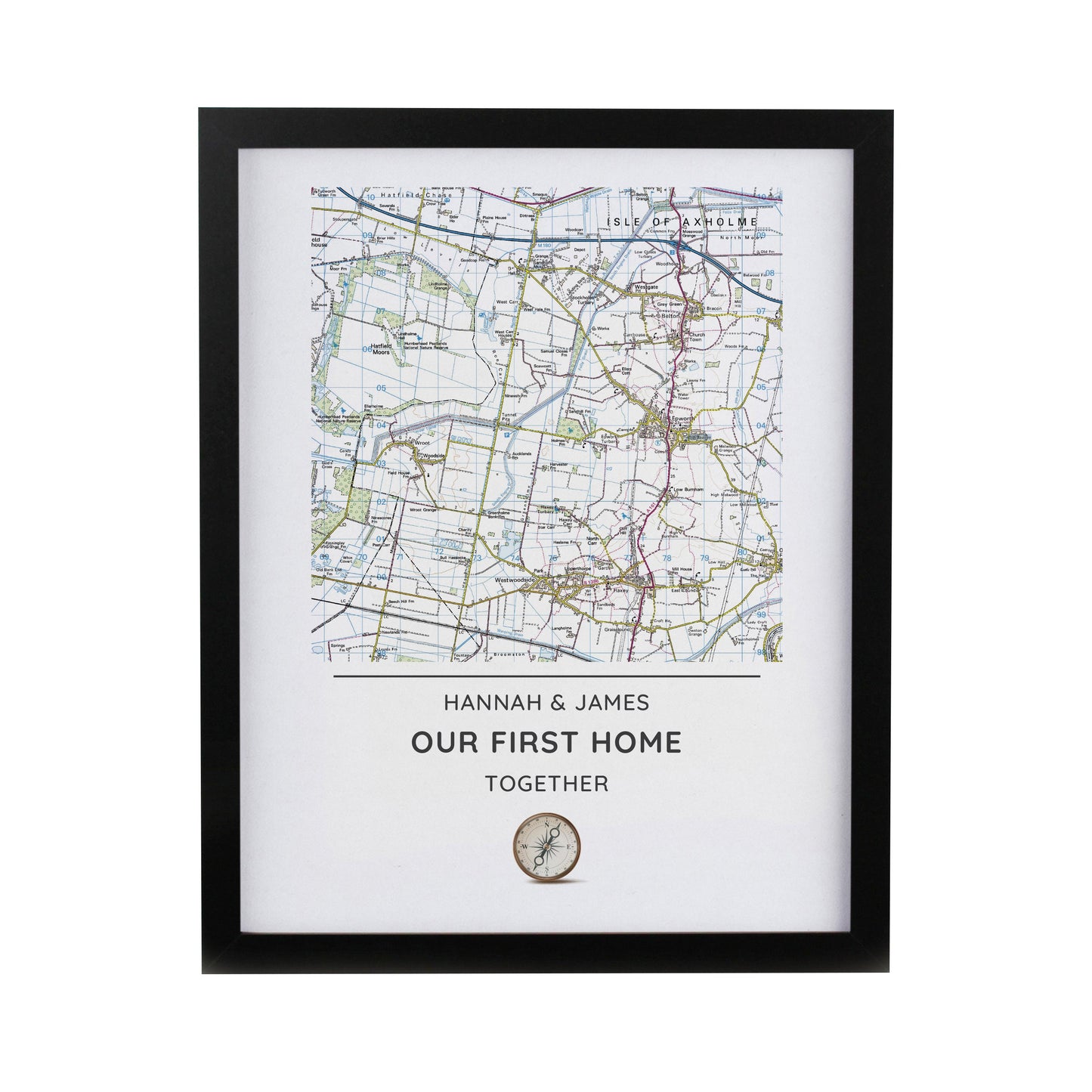 Personalised Present Day Map Compass Framed Prints: 8 - Framed Prints By Gift Moments