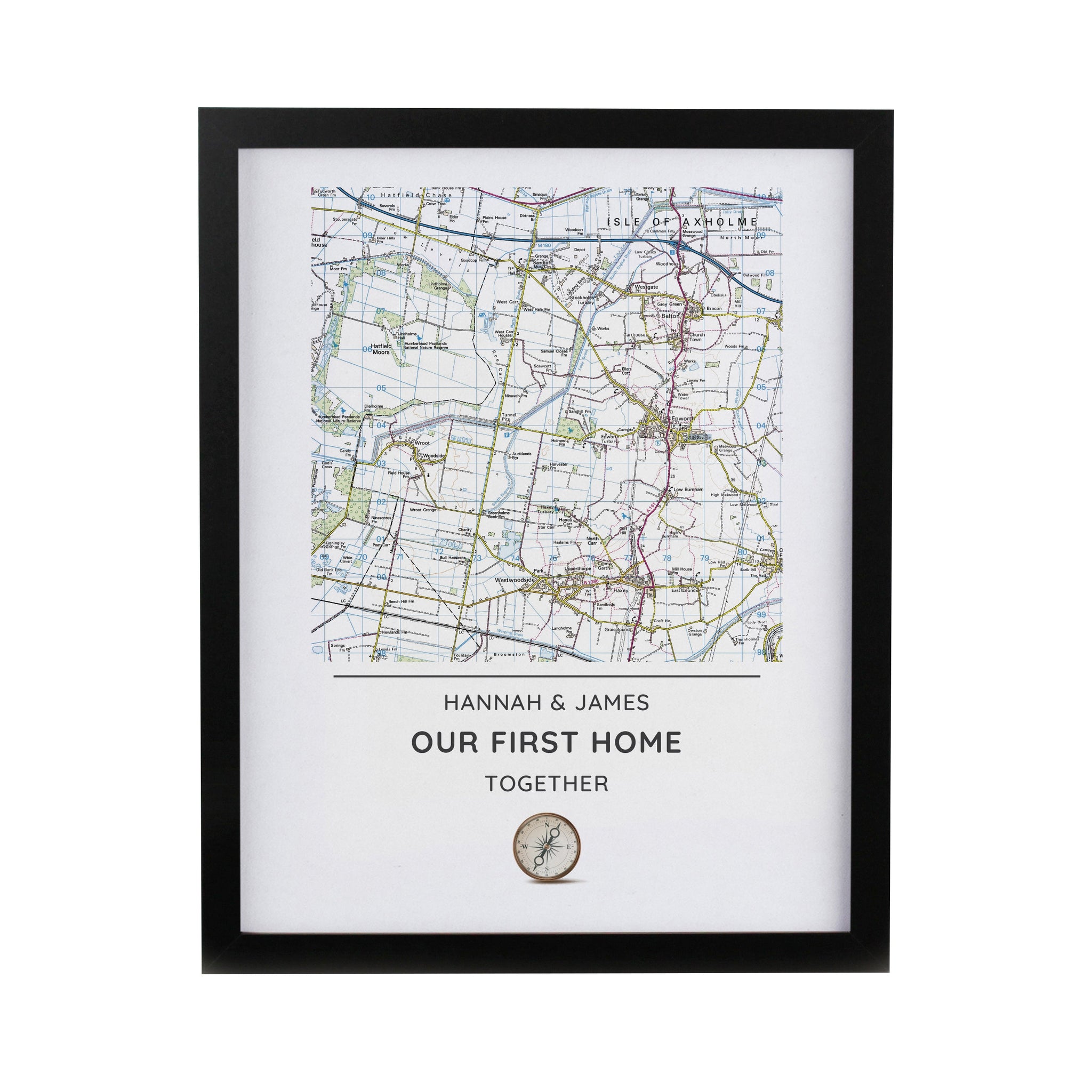 Personalised Present Day Map Compass Framed Prints: 8 - Framed Prints By Gift Moments
