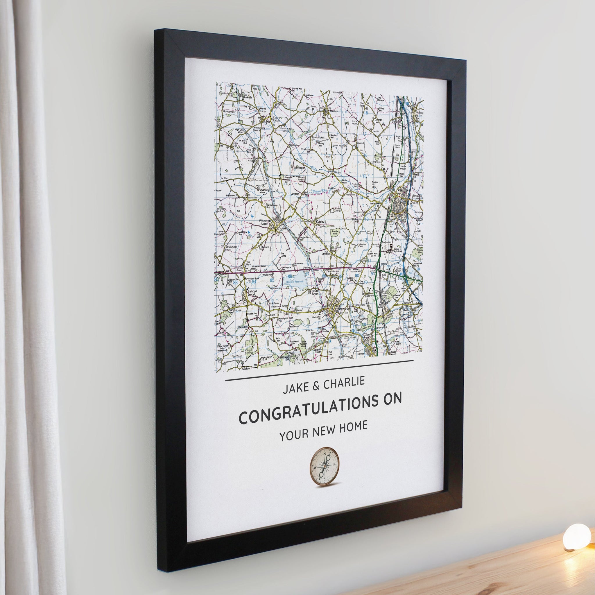 Personalised Present Day Map Compass Framed Prints: 5 - Framed Prints By Gift Moments