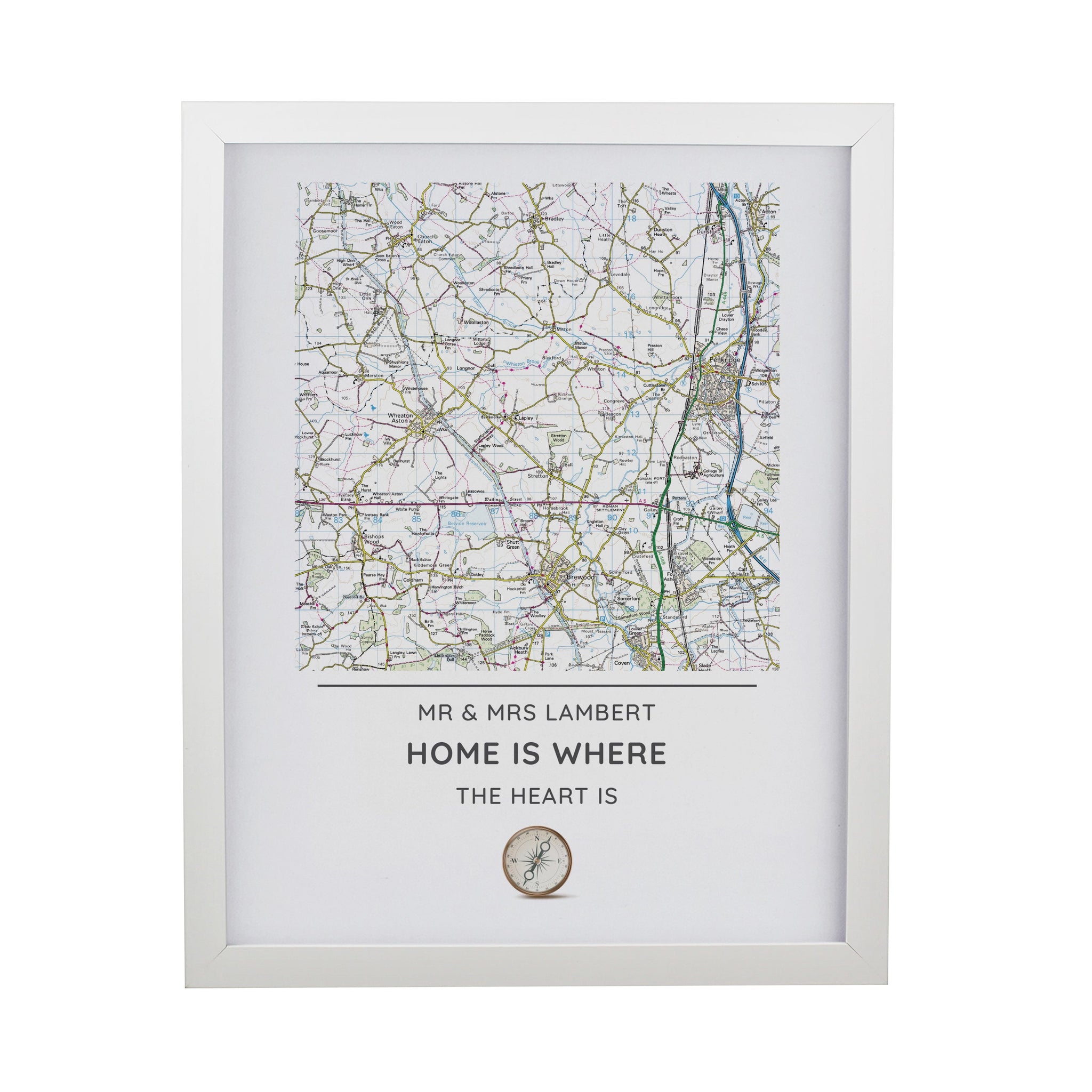 Personalised Present Day Map Compass Framed Prints: 9 - Framed Prints By Gift Moments