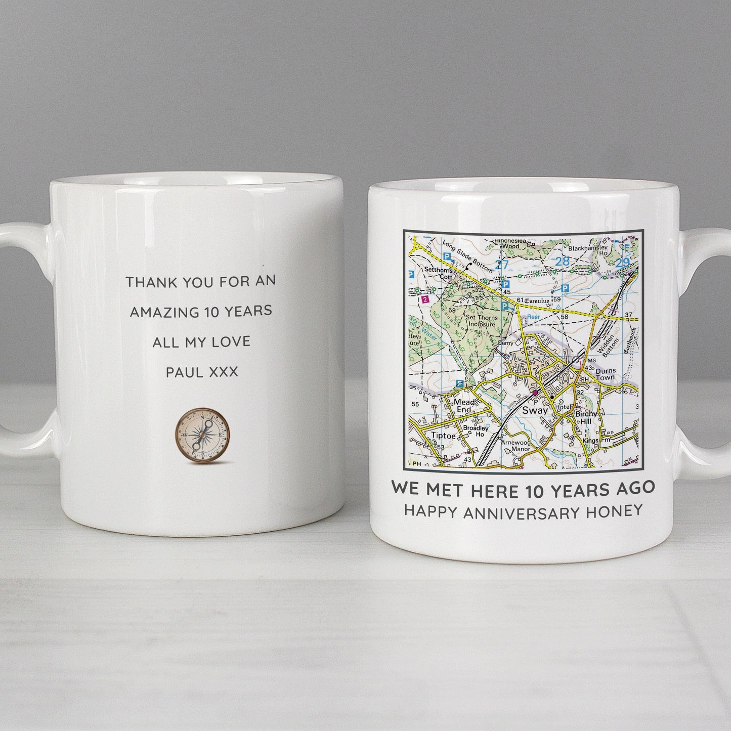 Personalised Present Day Map Compass Mug: 6 - Mugs By Gift Moments