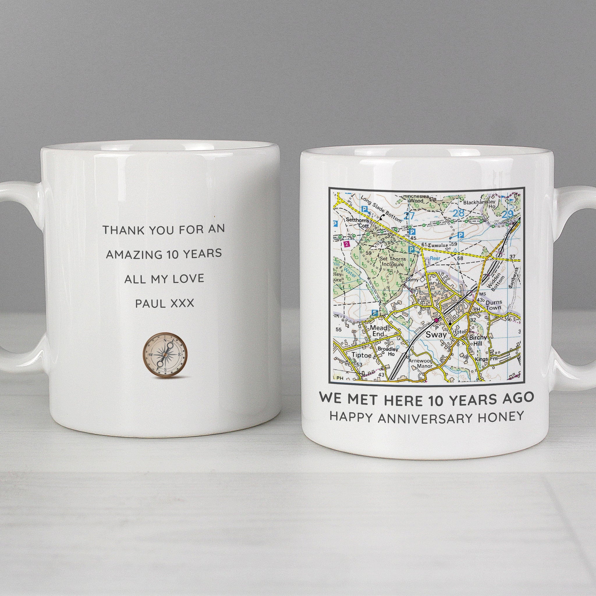 Personalised Present Day Map Compass Mug: 6 - Mugs By Gift Moments