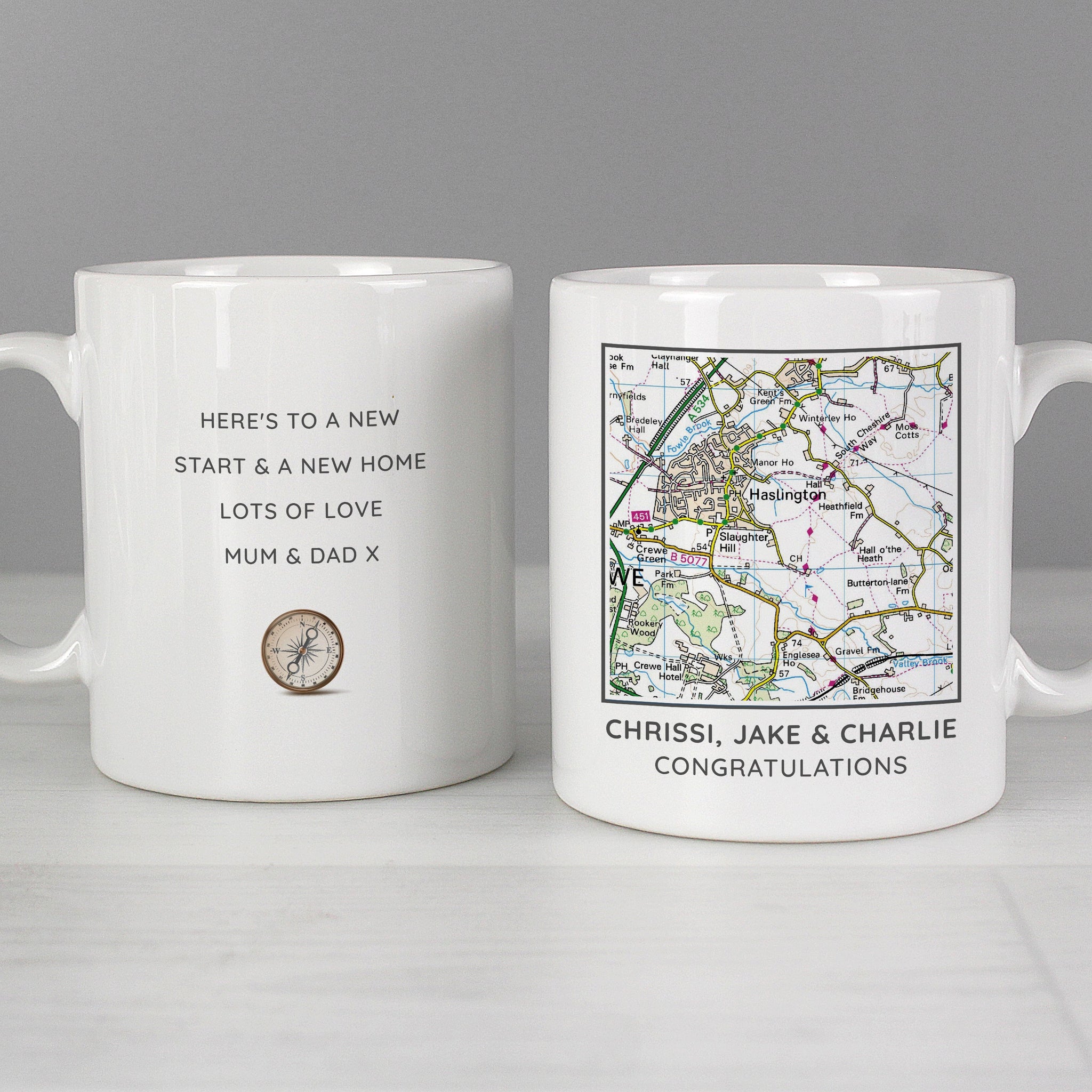 Personalised Present Day Map Compass Mug: 2 - Mugs By Gift Moments