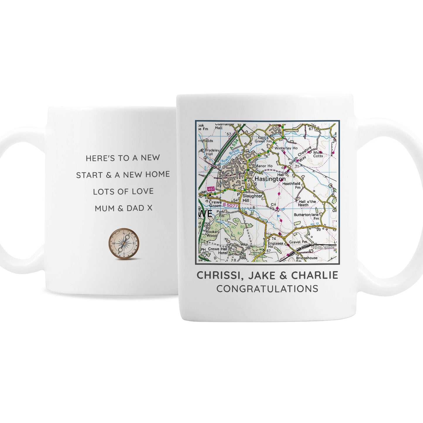 Personalised Present Day Map Compass Mug: 4 - Mugs By Gift Moments