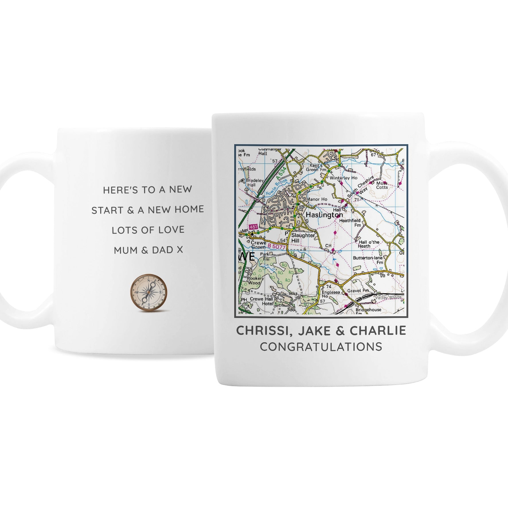Personalised Present Day Map Compass Mug: 4 - Mugs By Gift Moments