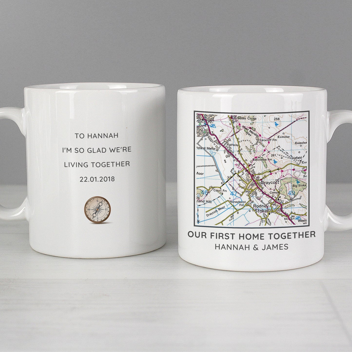 Personalised Present Day Map Compass Mug: 5 - Mugs By Gift Moments