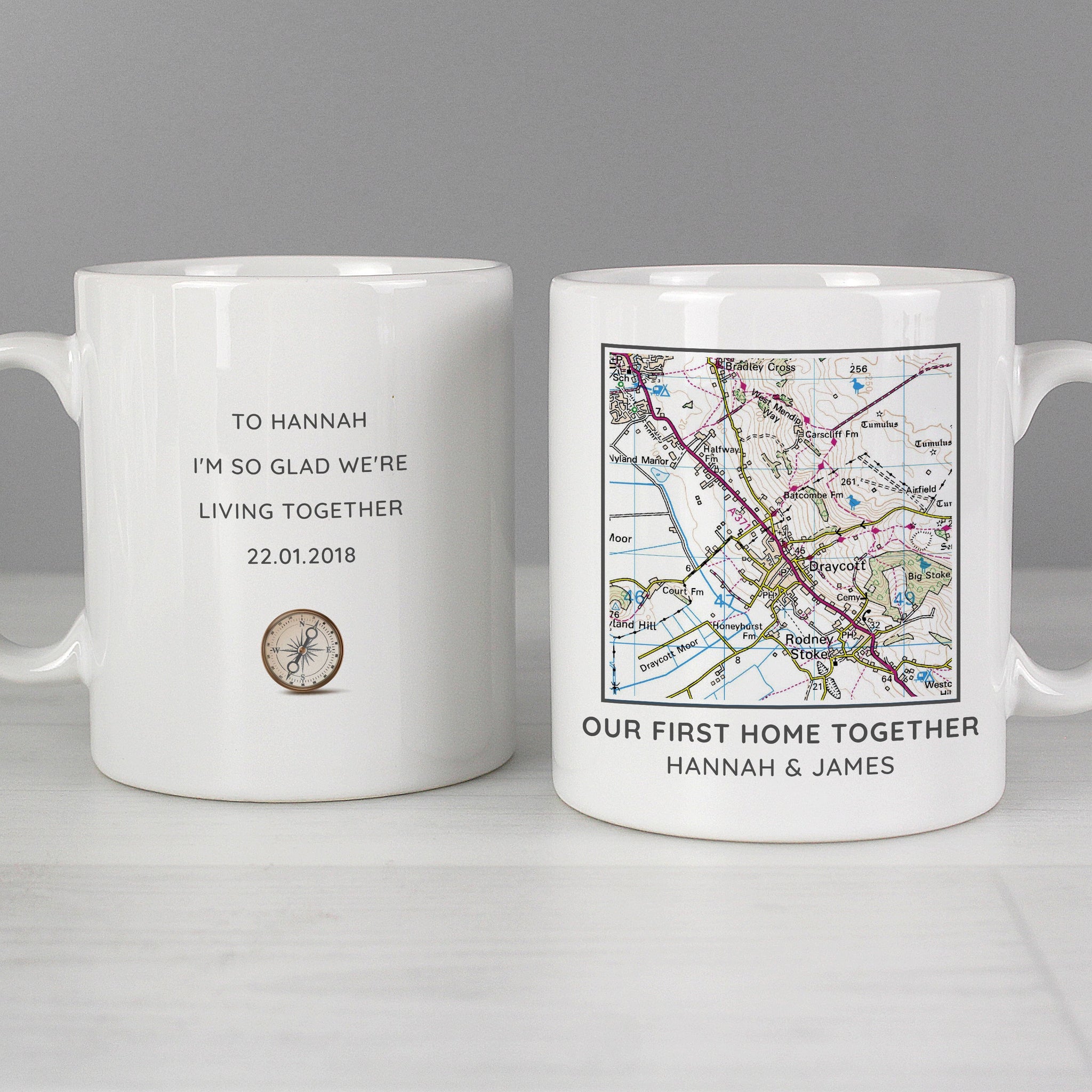 Personalised Present Day Map Compass Mug: 5 - Mugs By Gift Moments