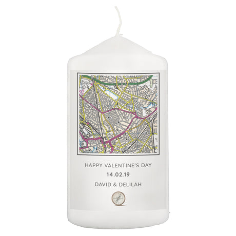 Personalised Present Day Map Compass Pillar Candle: 2 - Candles By Gift Moments