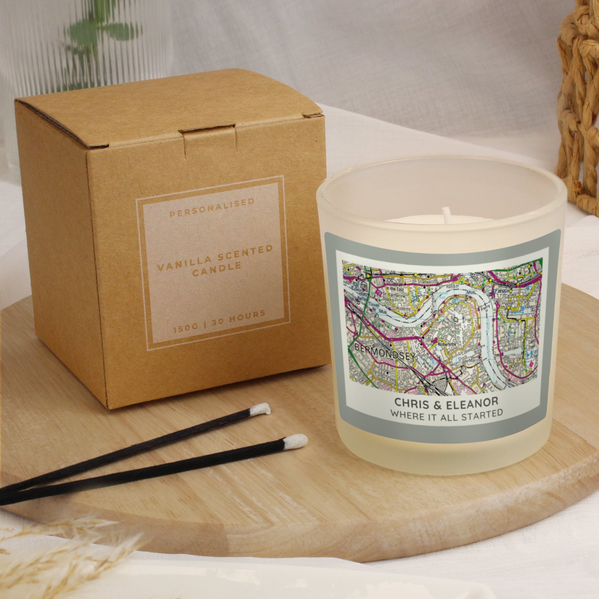 Personalised Present Day Map Compass Scented Jar Candle: 3 - Candles By Gift Moments