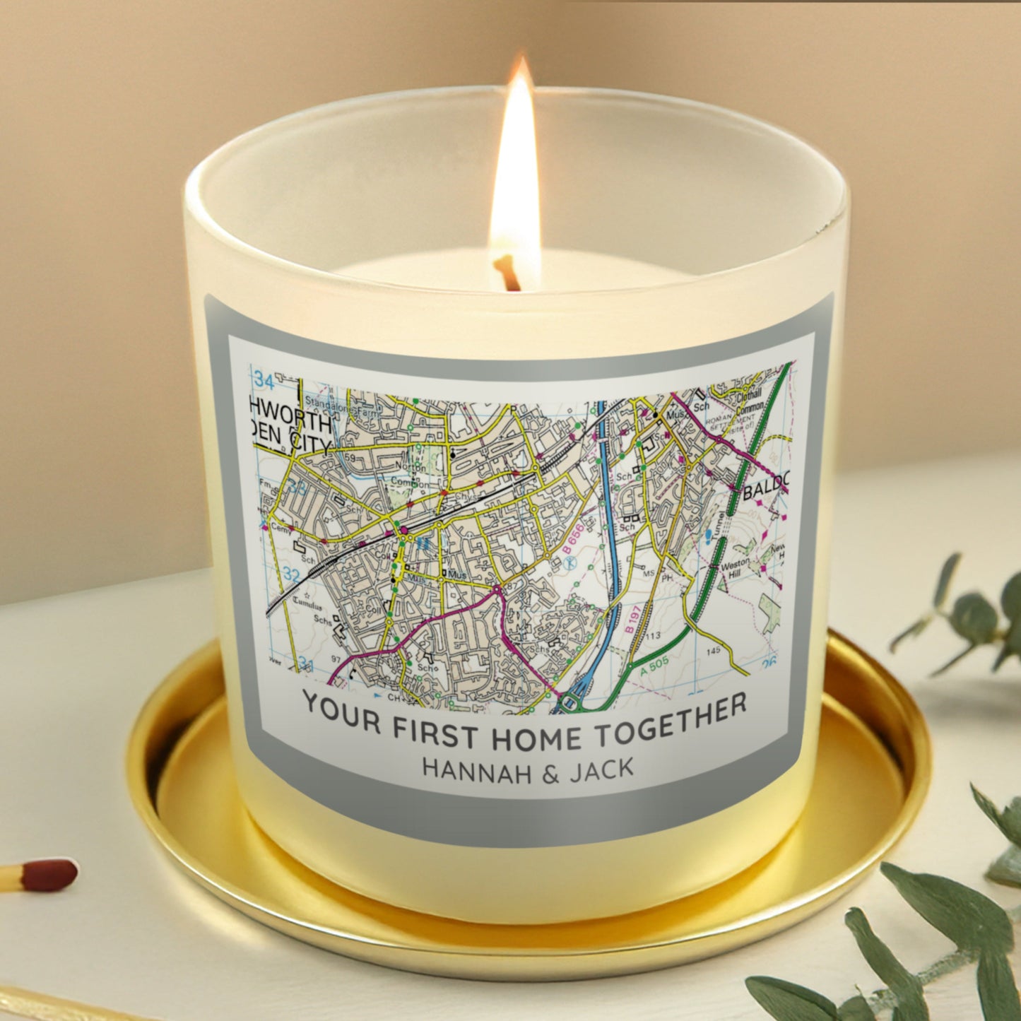 Personalised Present Day Map Compass Scented Jar Candle: 1 - Candles By Gift Moments