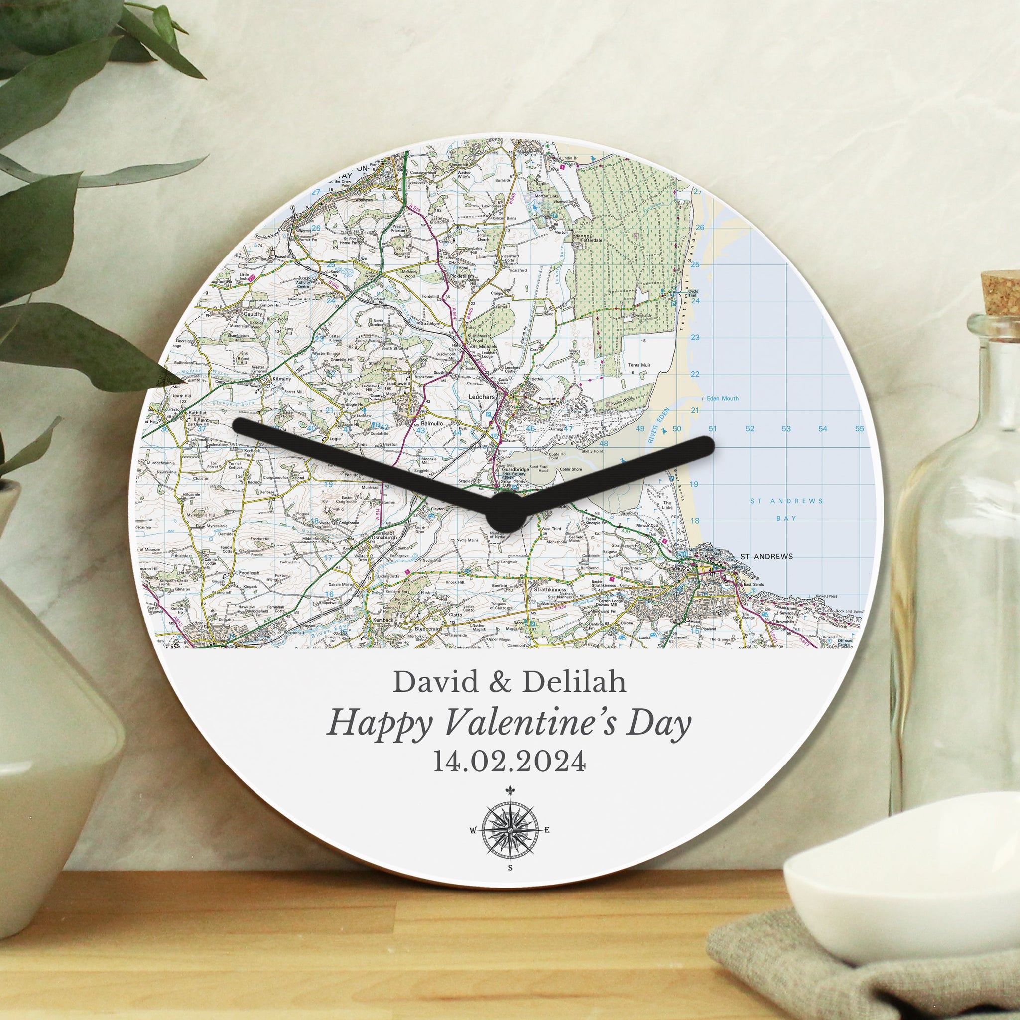 Personalised Present Day Map Compass Wall Clock: 3 - Clocks By Gift Moments