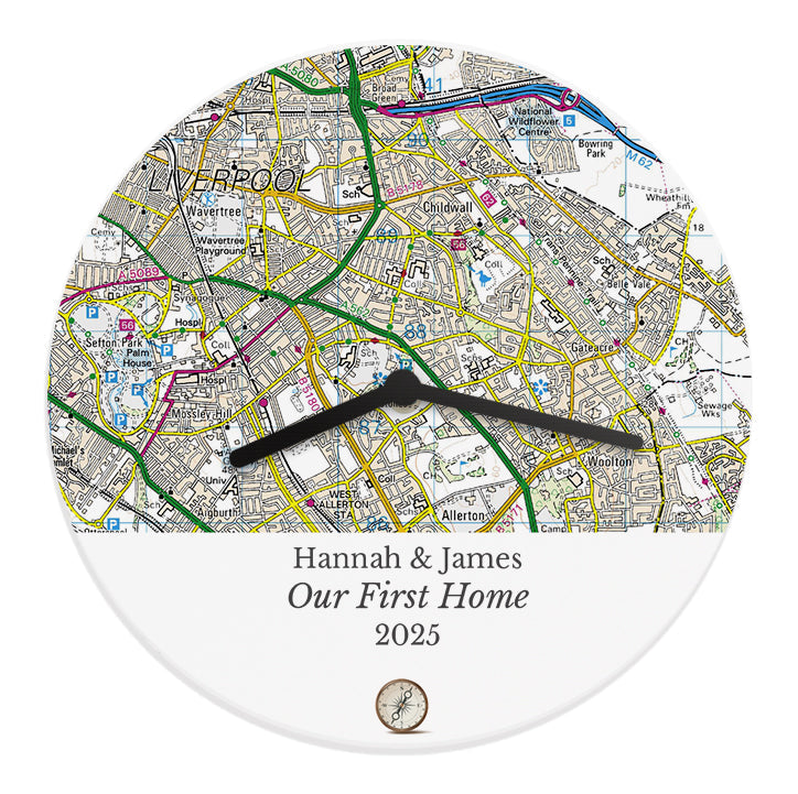 Personalised Present Day Map Compass Wall Clock: 5 - Clocks By Gift Moments