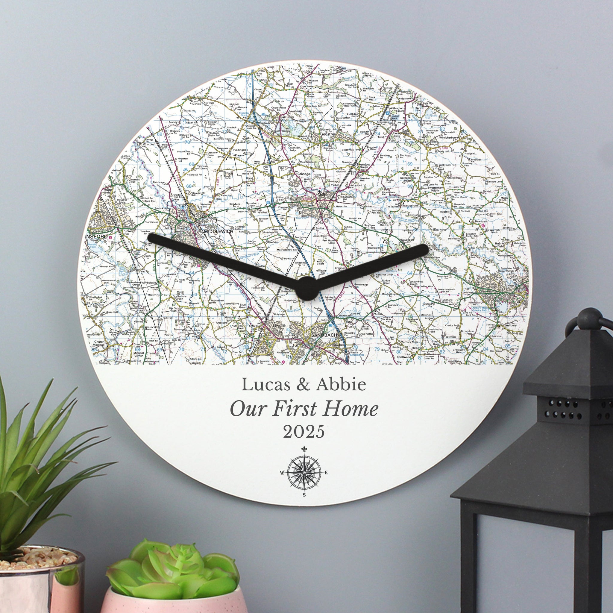 Personalised Present Day Map Compass Wall Clock: 4 - Clocks By Gift Moments